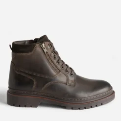 Boots à lacet marron en cuir à semelle cranté