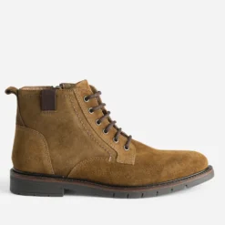 Boots à lacet marron en cuir velours