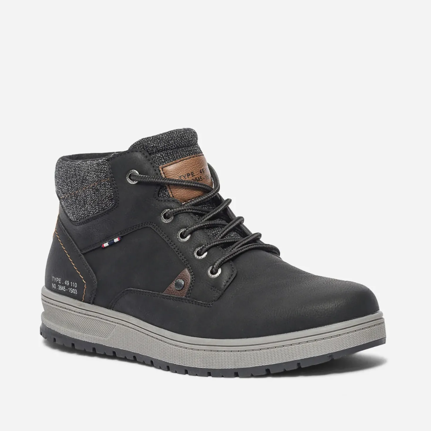 Boots à lacet noir avec col textile