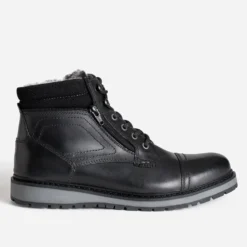 Boots à lacet noir cuir détails gris
