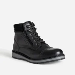 Boots à lacet noir cuir détails gris