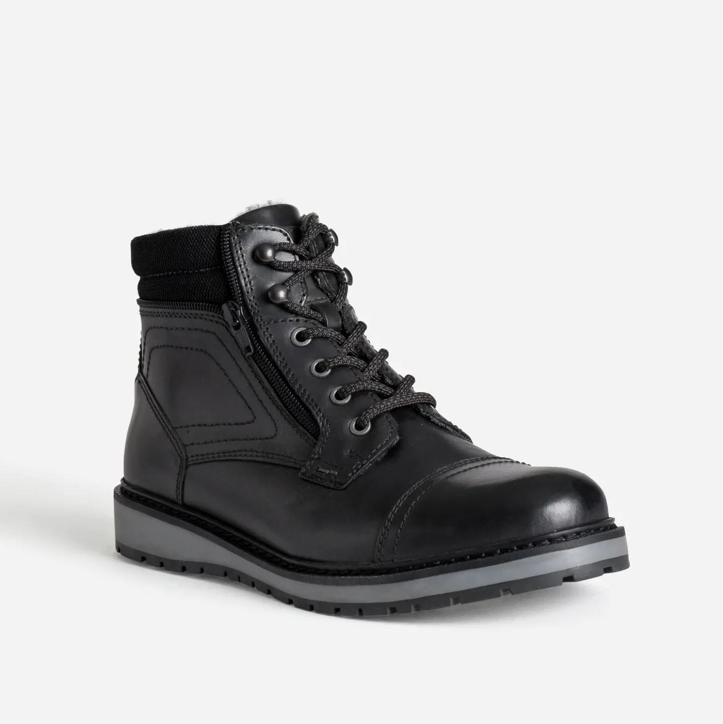 Boots à lacet noir cuir détails gris
