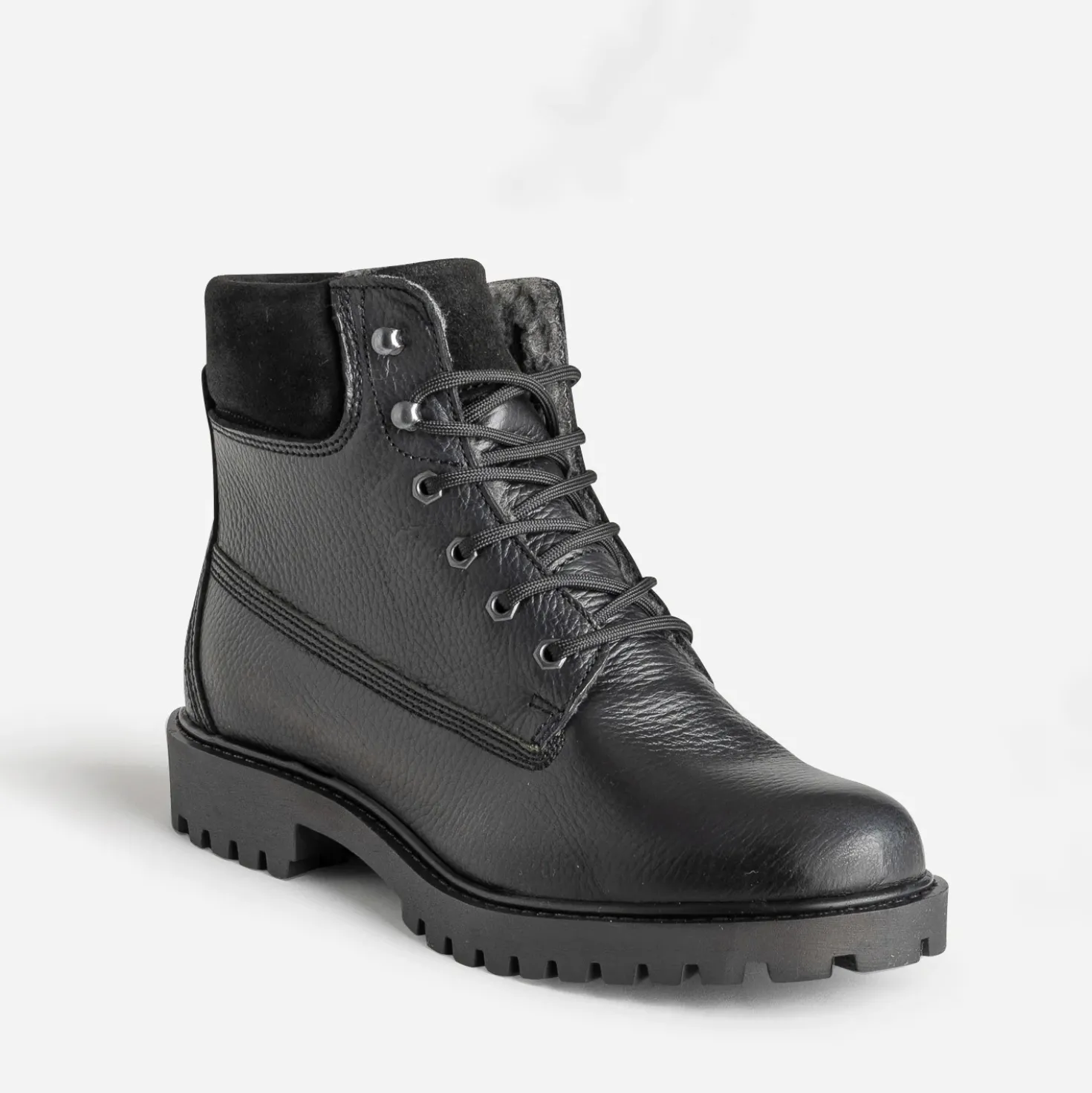 Boots à lacet noir cuir fourré