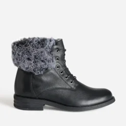 Boots à lacet noir cuir tige fourrée