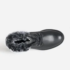 Boots à lacet noir cuir tige fourrée