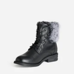 Boots à lacet noir cuir tige fourrée