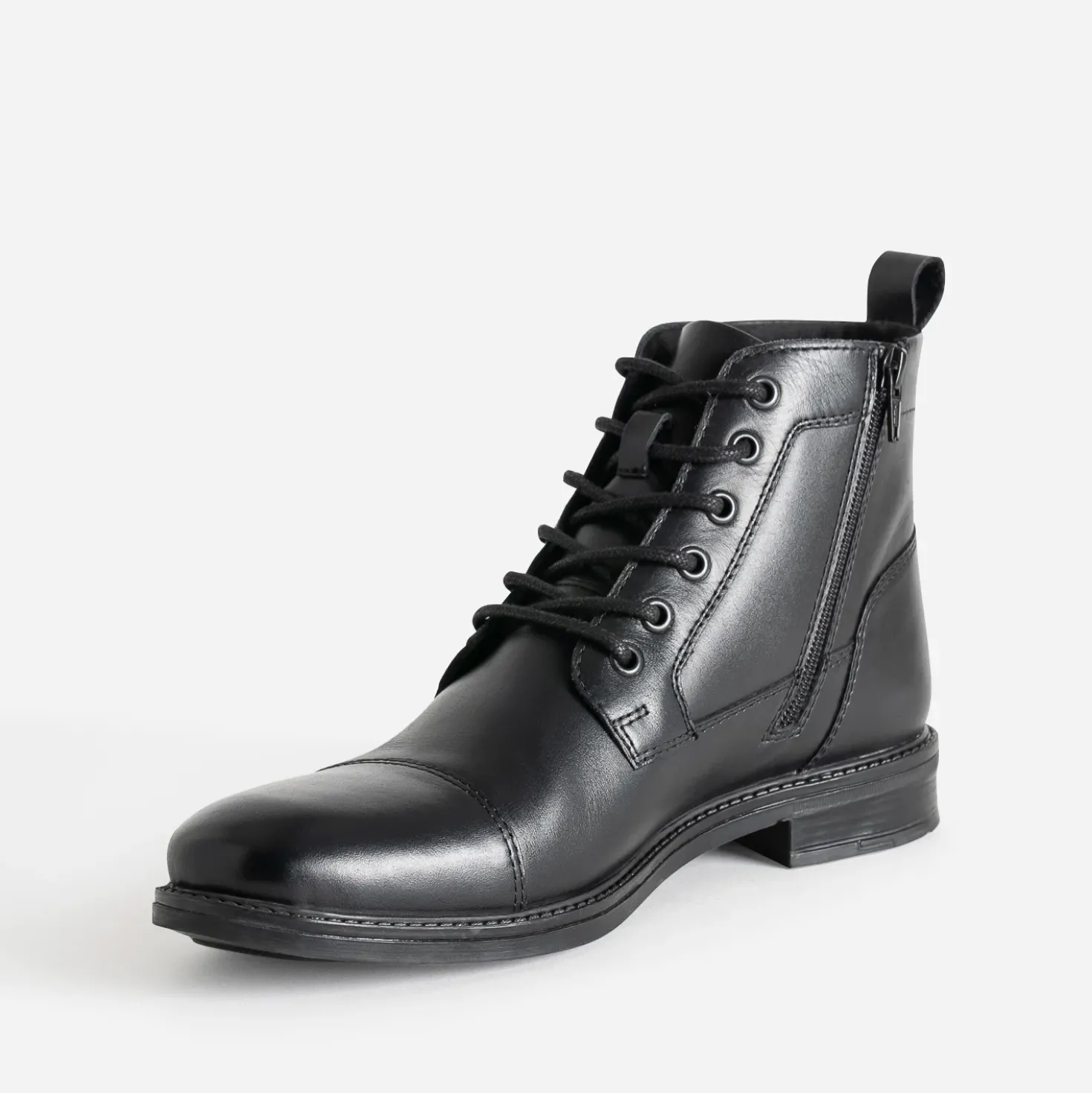 Boots à lacet noir en cuir