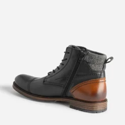Boots à lacet noir et cognac en cuir
