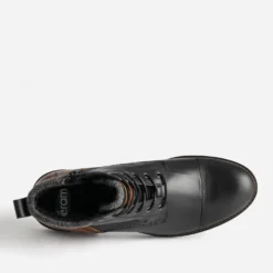 Boots à lacet noir et cognac en cuir