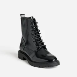 Boots à lacet noir verni
