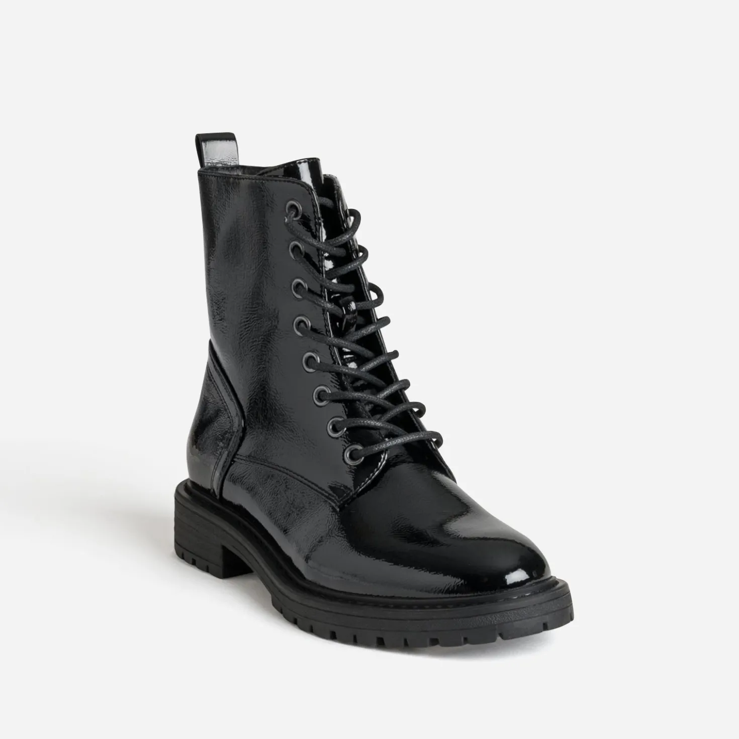 Boots à lacet noir verni