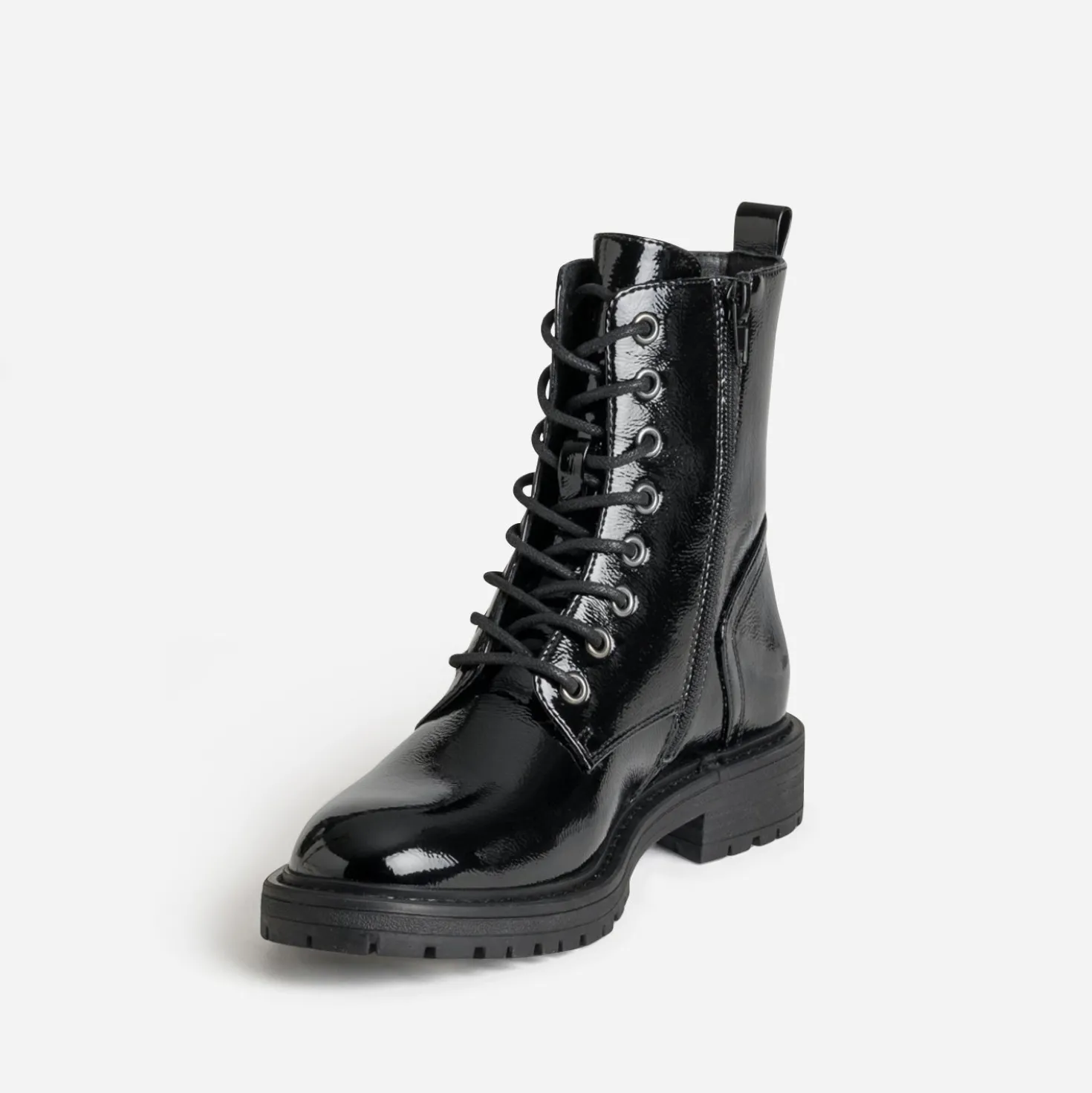 Boots à lacet noir verni