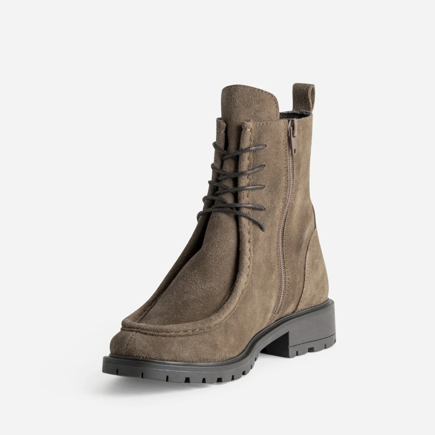 Boots à lacet taupe cuir velours semelle crantée