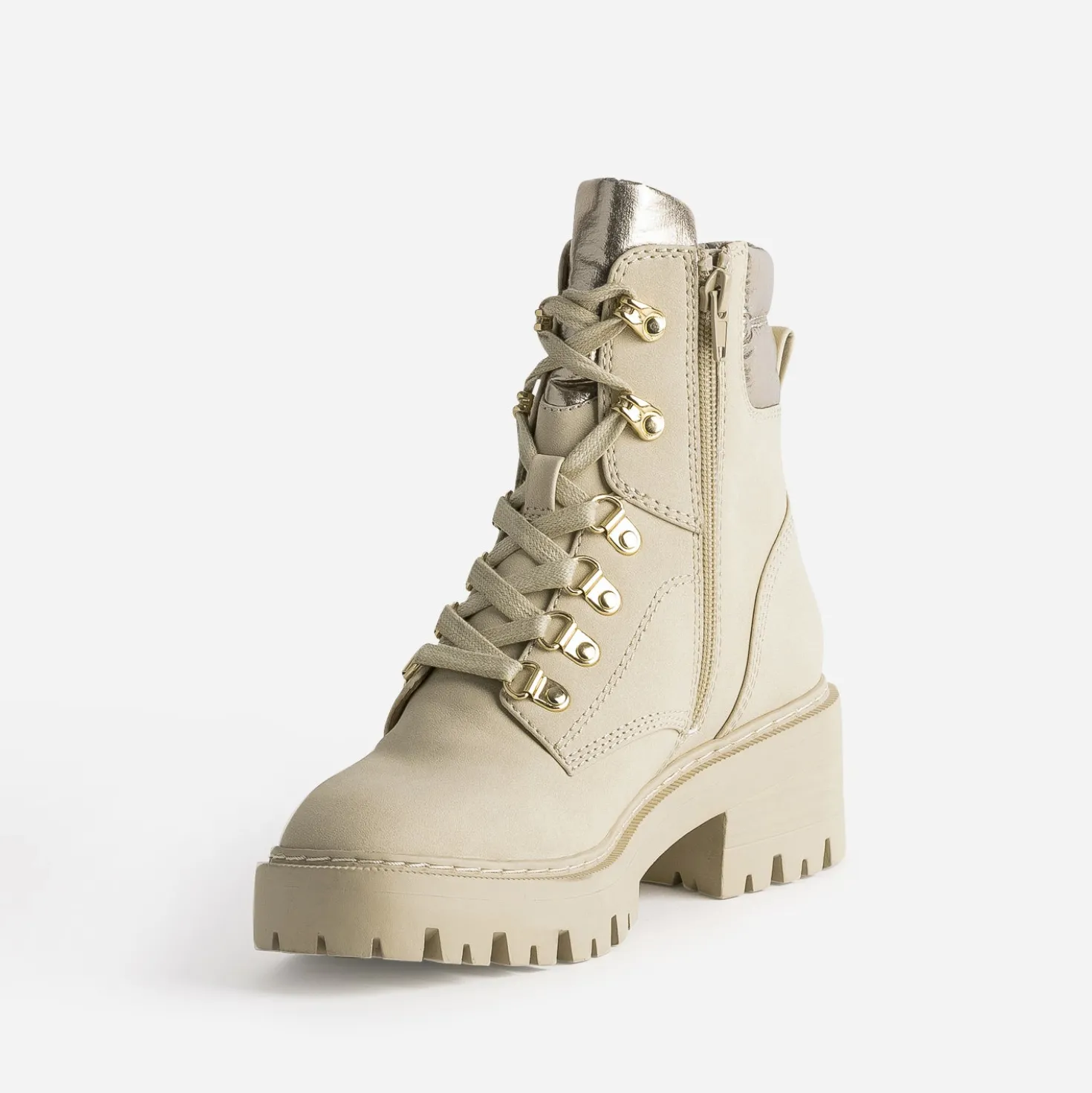 Boots à lacet TEXTO beige à col métallisé
