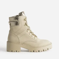 Boots à lacet TEXTO beige à col métallisé