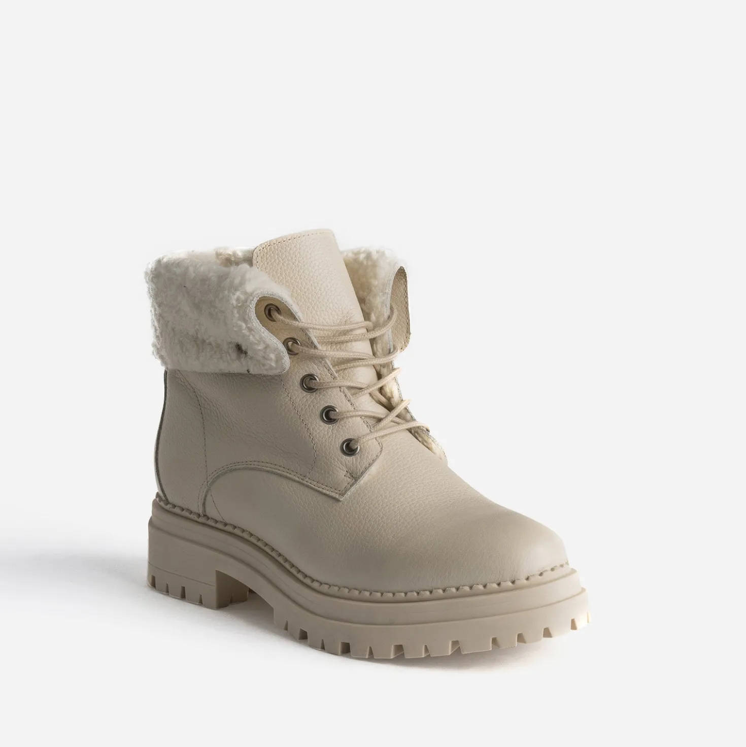Boots à lacet TEXTO écru en cuir éco-conçu