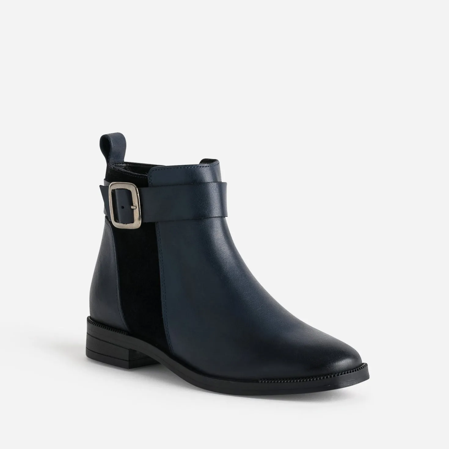 Boots marine en cuir détail bi-matière