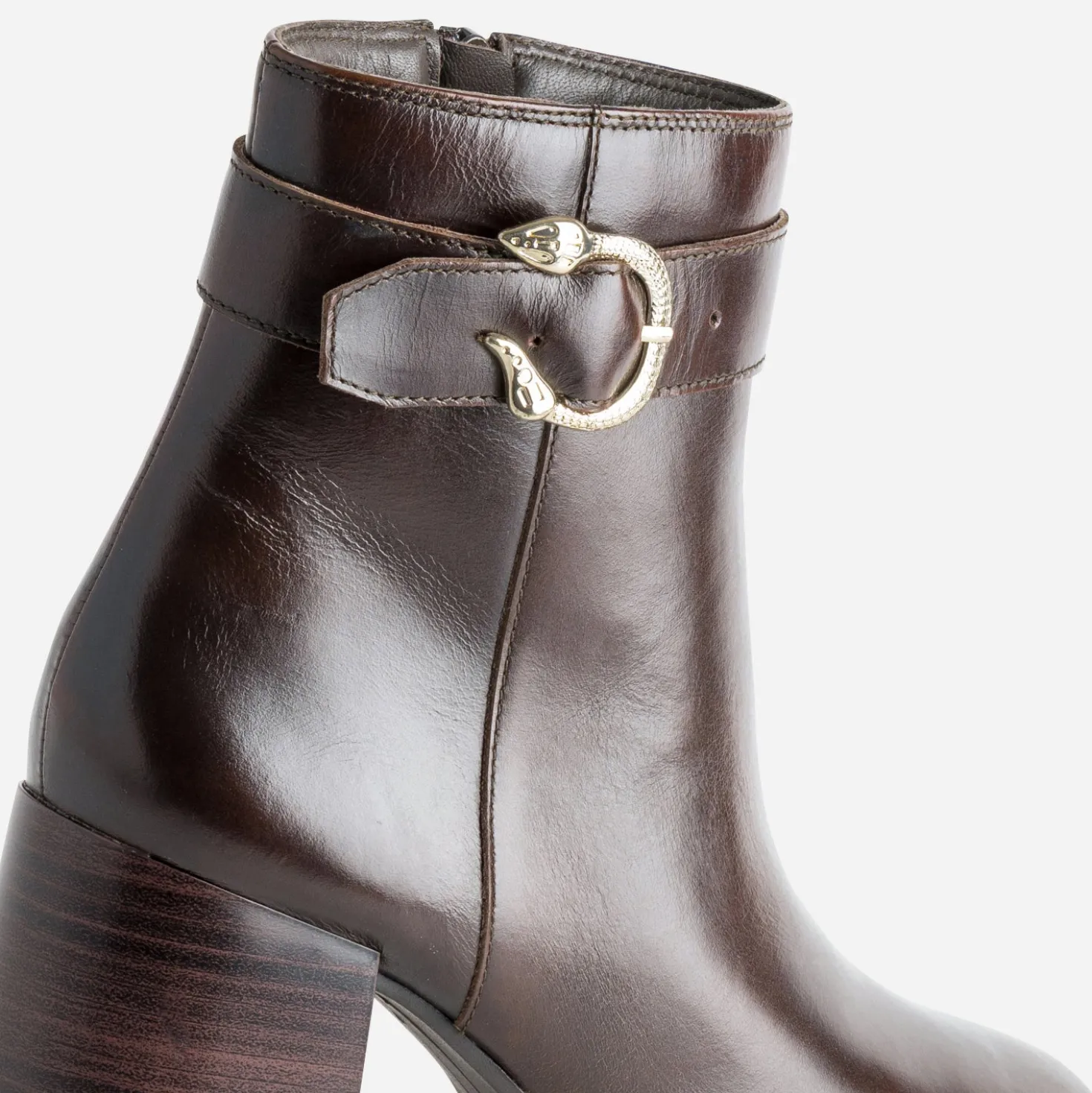 Boots marron cuir boucle métal forme serpent