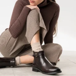 Boots marron cuir bride cheville