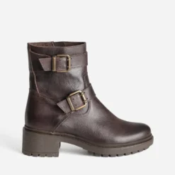 Boots marron cuir esprit motard