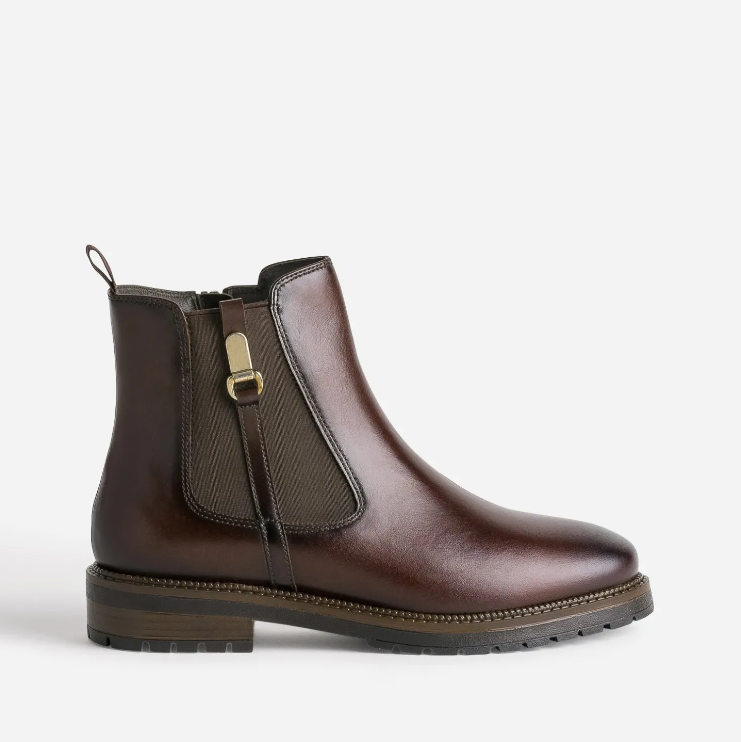 Boots marron cuir patte fantaisie