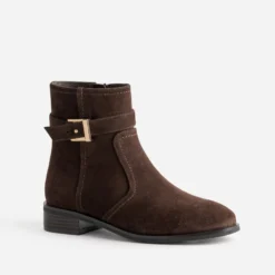 Boots marron cuir velours bride
