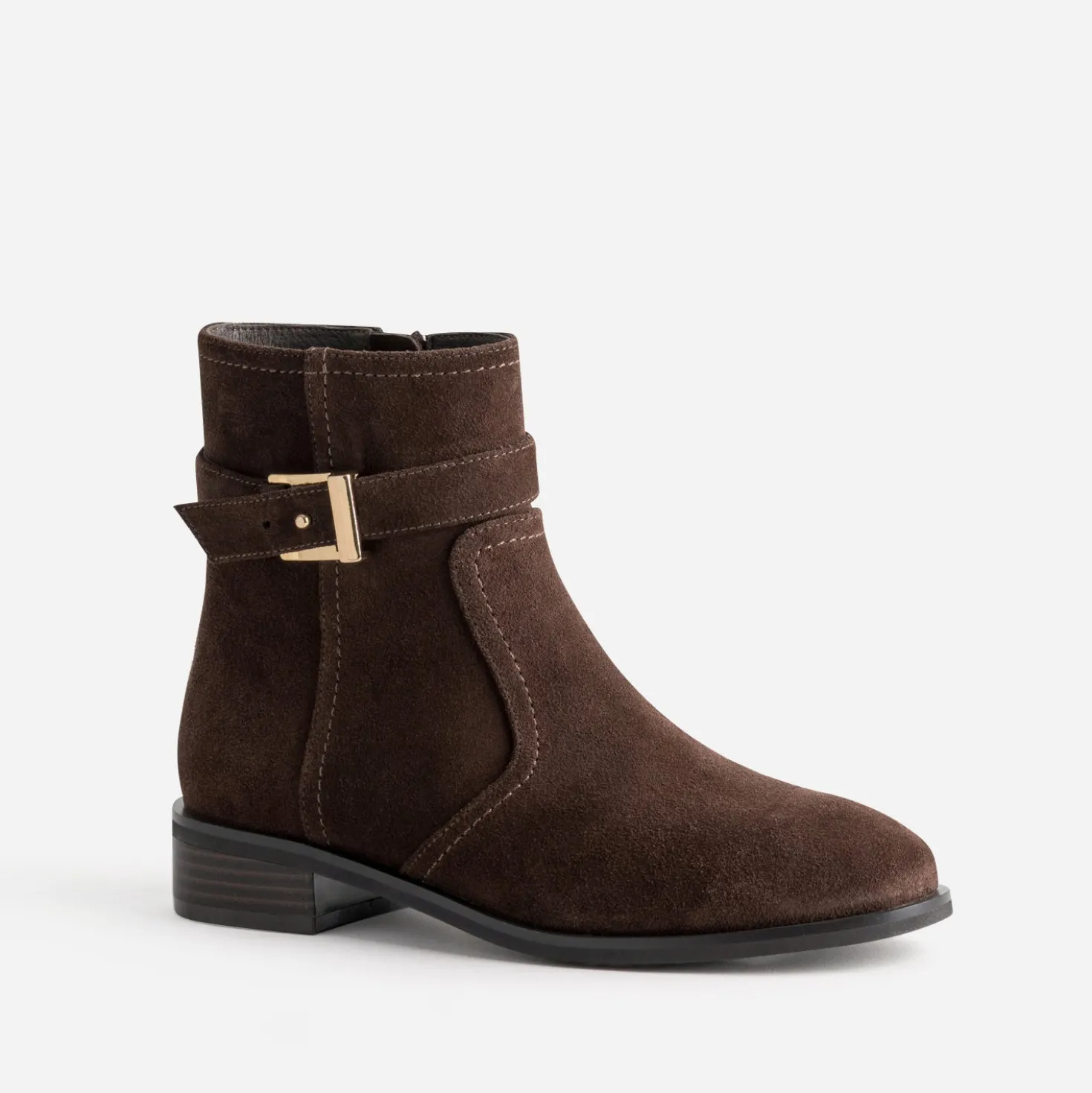 Boots marron cuir velours bride