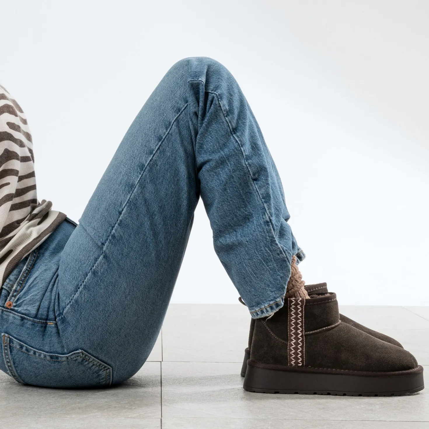 Boots marron cuir velours fourré à plateforme