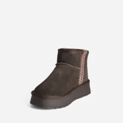 Boots marron cuir velours fourré à plateforme