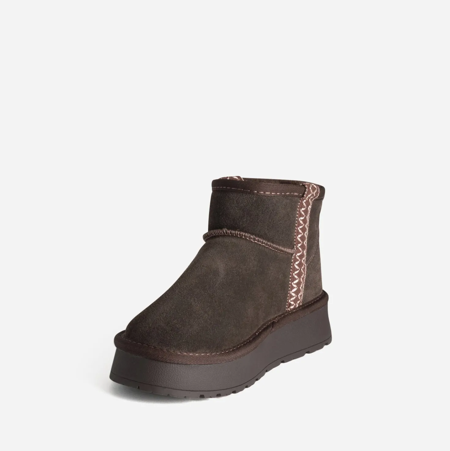 Boots marron cuir velours fourré à plateforme