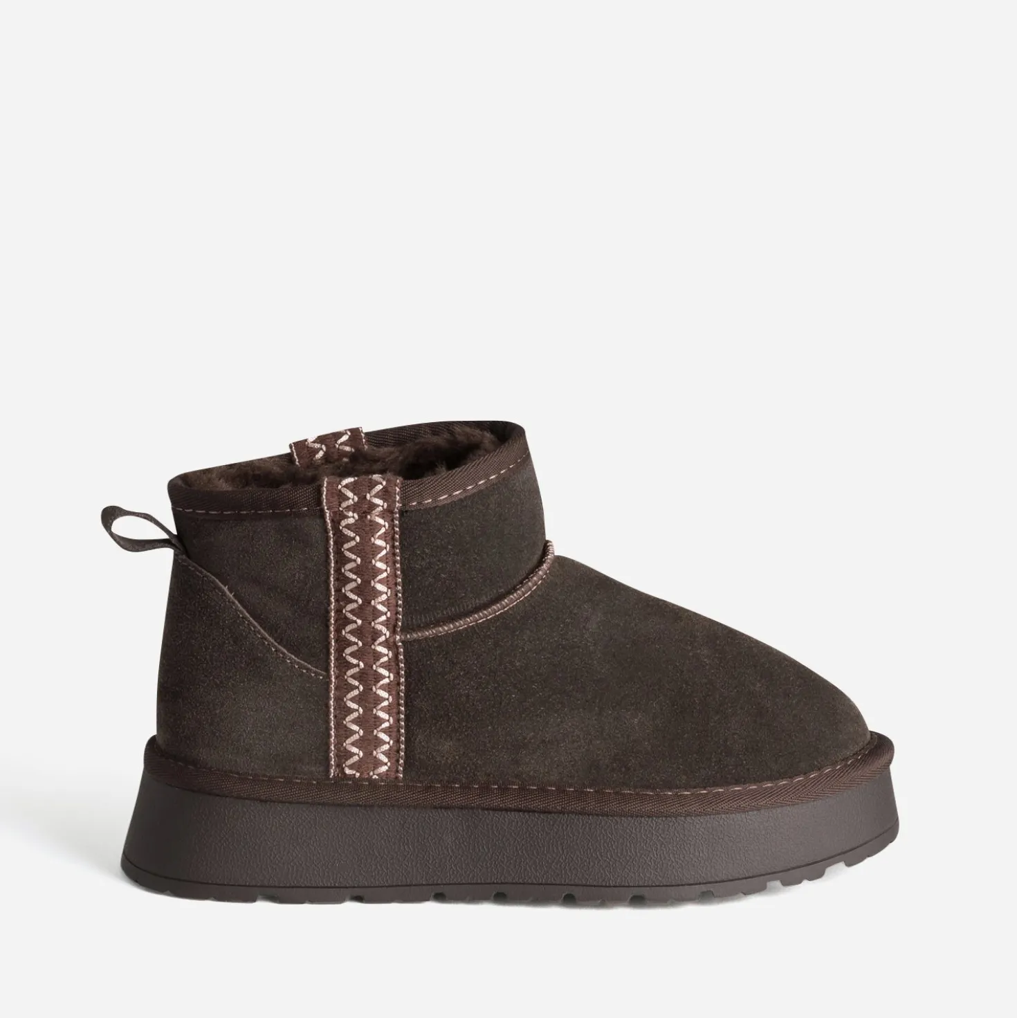Boots marron cuir velours fourré à plateforme