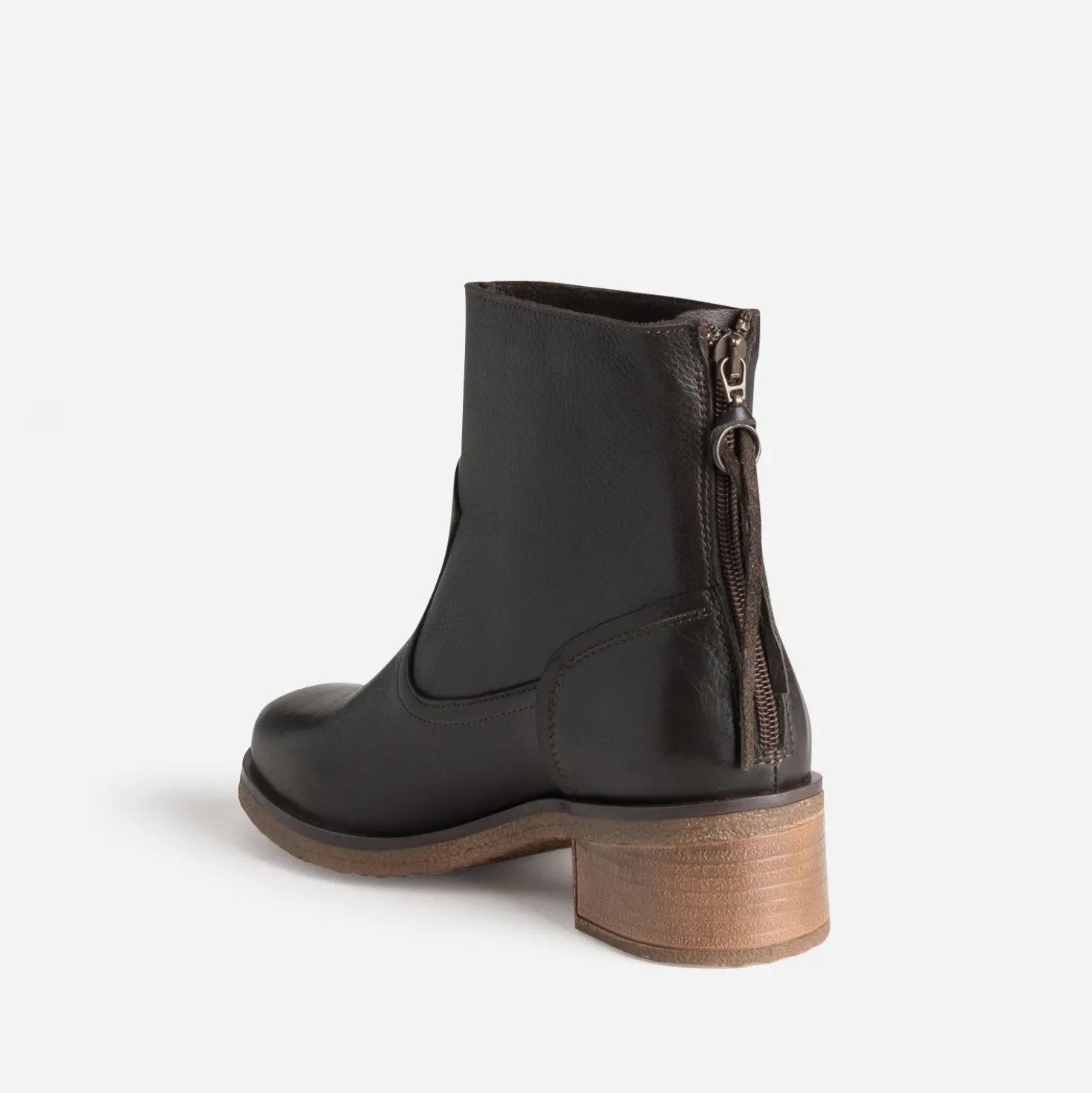 Boots marron cuir zip arrière