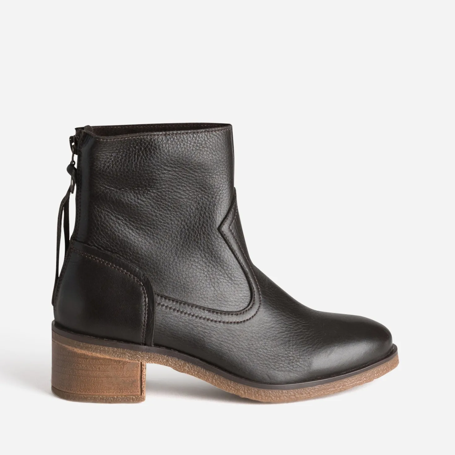 Boots marron cuir zip arrière