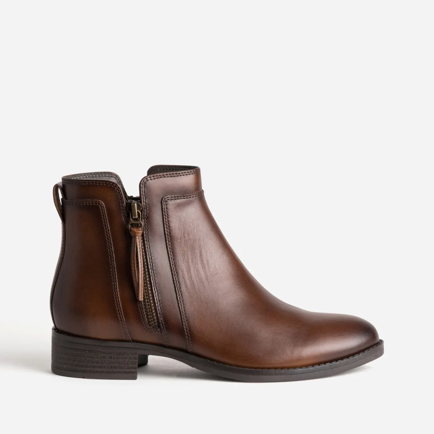 Boots marron cuir zip décoratif