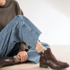 Boots marron cuir zip décoratif
