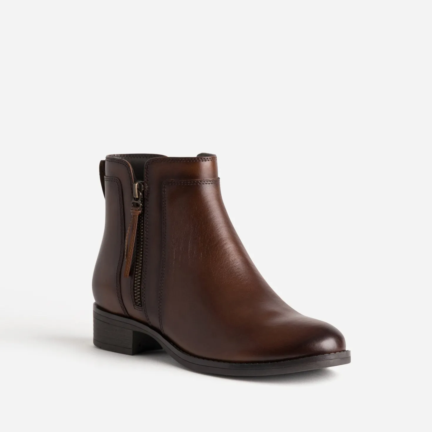 Boots marron cuir zip décoratif