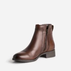 Boots marron cuir zip décoratif