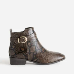 Boots marron effet python avec bride cheville