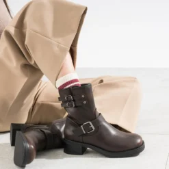 Boots marron esprit motard