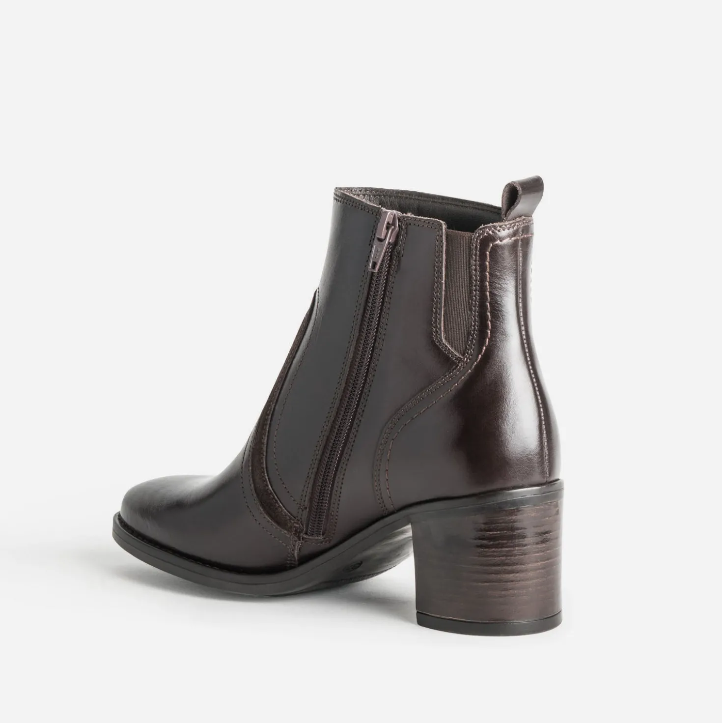 Boots marron foncé cuir découpes bi-matière