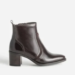 Boots marron foncé cuir découpes bi-matière