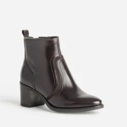 Boots marron foncé cuir découpes bi-matière