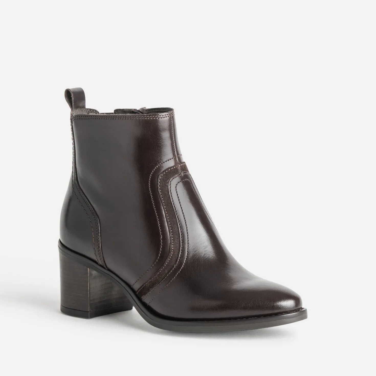 Boots marron foncé cuir découpes bi-matière