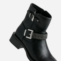 Boots motard TEXTO noir bride décor strass