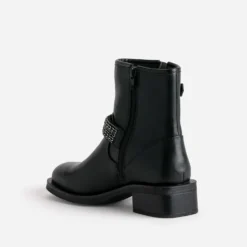 Boots motard TEXTO noir bride décor strass