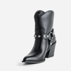 Boots motard TEXTO noir brides clous