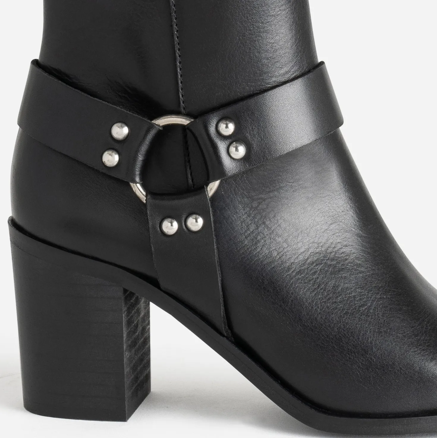 Boots motard TEXTO à talon noir en cuir