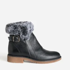 Boots noir cuir bride et tige fourrée