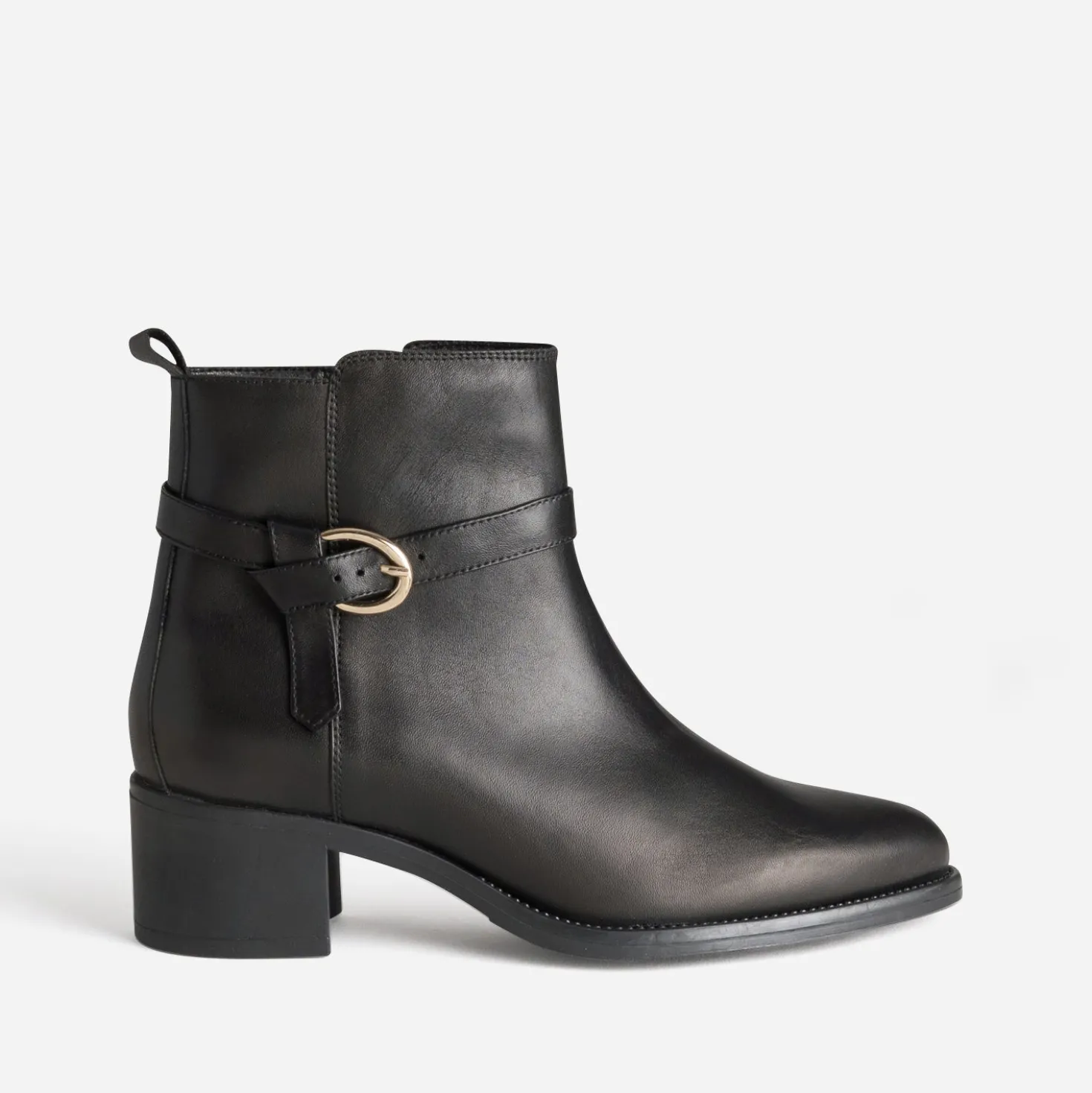 Boots noir cuir bride fantaisie