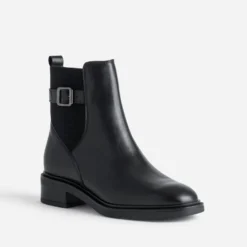Boots noir cuir décor boucle
